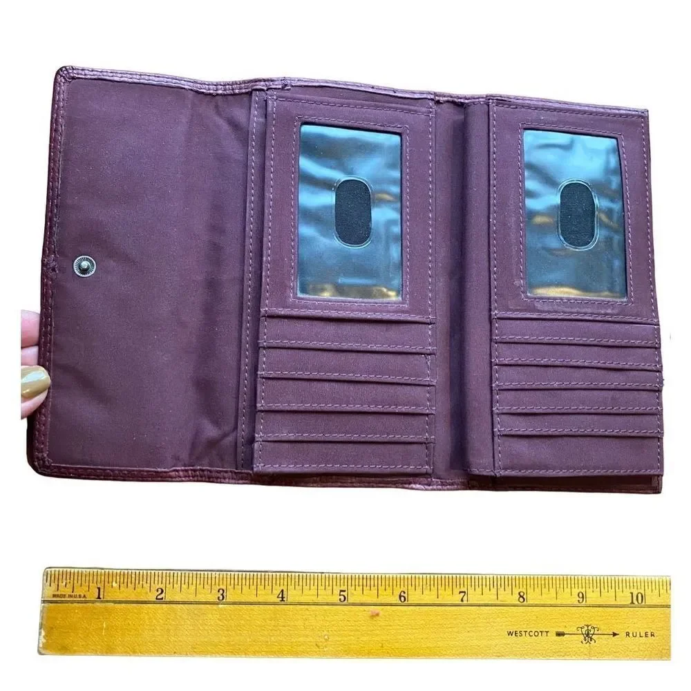 Franco Sarto Trifold Leather Wallet in deep maroon purple